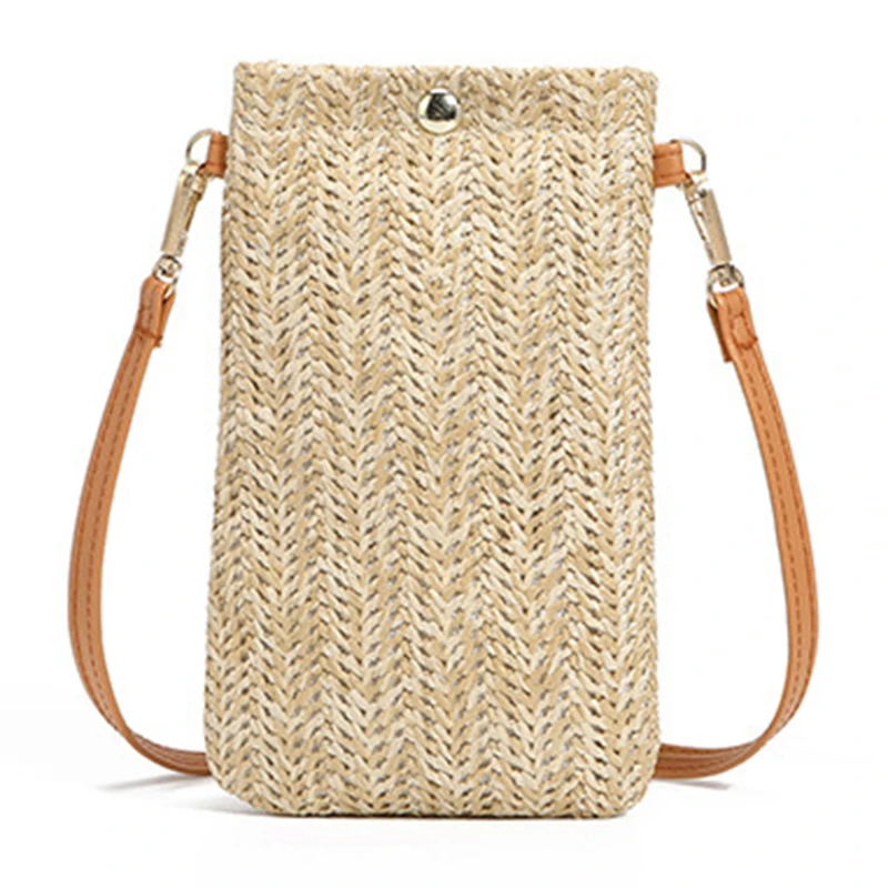 Fashion Woven Straw Ladies Crossbody Messenger Bag Summer Bohemia Beach Rattan Shoulder Pack Small Solid Mobile Phone Coin Purse