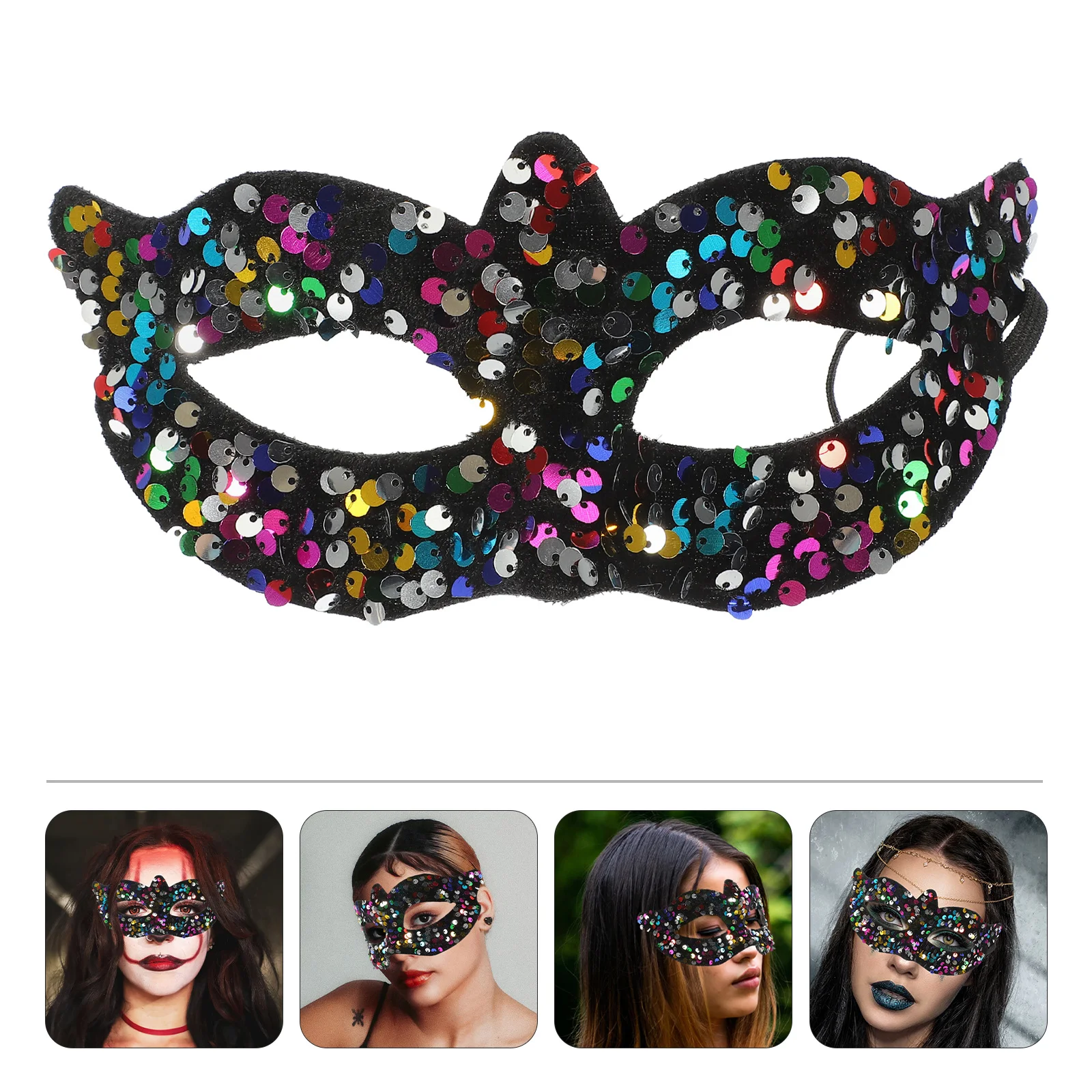

Sequin Pointy Mask Clown Mardi Gras Masks for Women Fancy Dress Handheld Masquerade Makeup