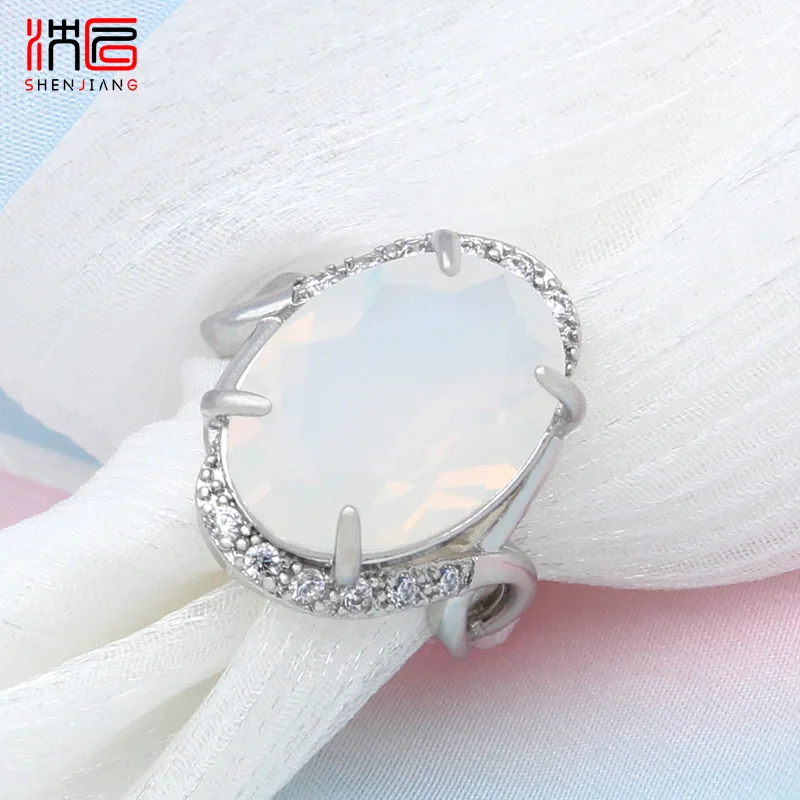 SHENJIANG New Fashion 585 Rose Gold Color Egg Shape Oval  Cubic Zirconia Rings For Women Wedding Party Elegant Trendy Jewelry