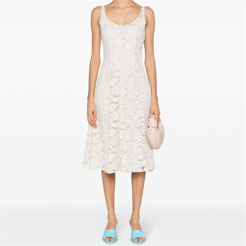 

fashion summer dresses 2024 New Elastic lace slim long dresses High quality sleeveless Sexy backless White Dress party dresses