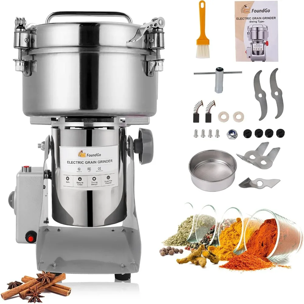 2000g Grain Mill Electric Grinder Cereals Flour Grinders for Dry Spices Seeds Herbs Grains Coffee Rice Pepper, Commercial Grade