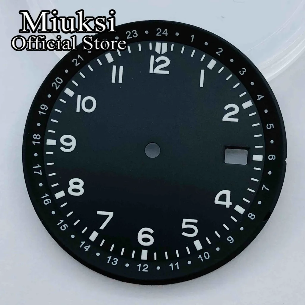 Miuksi 33.5mm black blue green watch dial luminous dial fit NH35 movement