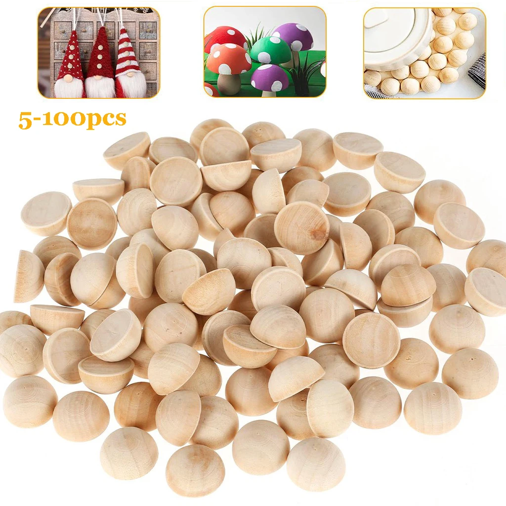 Natural Half Wooden Beads Unfinished Half-Back Convex Round Wood Balls DIY Wood Jewelry Crafts Handmade Supplier 10-30mm