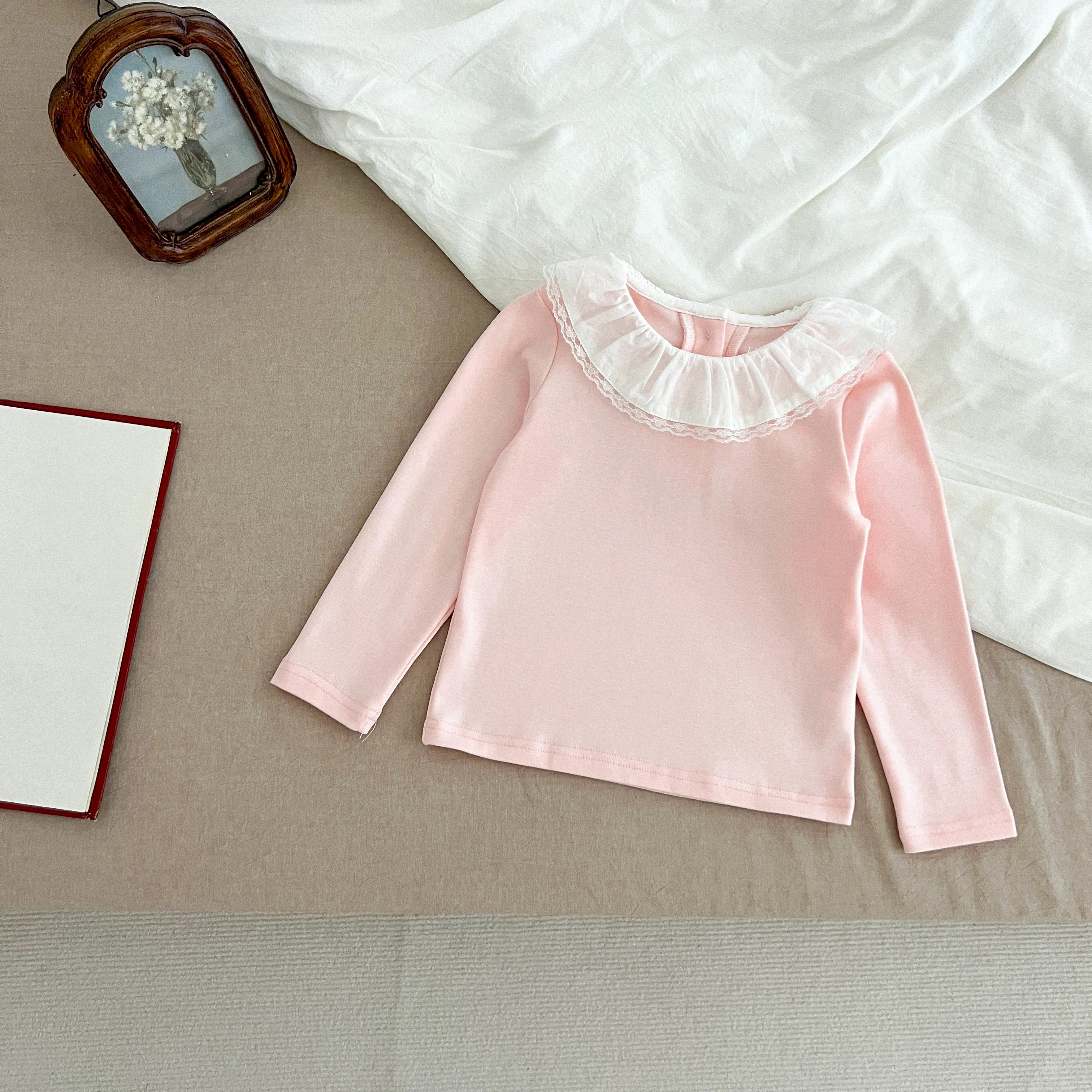 1-6Yrs Baby Kleidung Frühling Infant Mädchen Langarm T-shirts Spitze Lotus Kragen Prinzessin Kinder Bodenbildung Shirt Kleinkind Baumwolle Tops – Detail 8