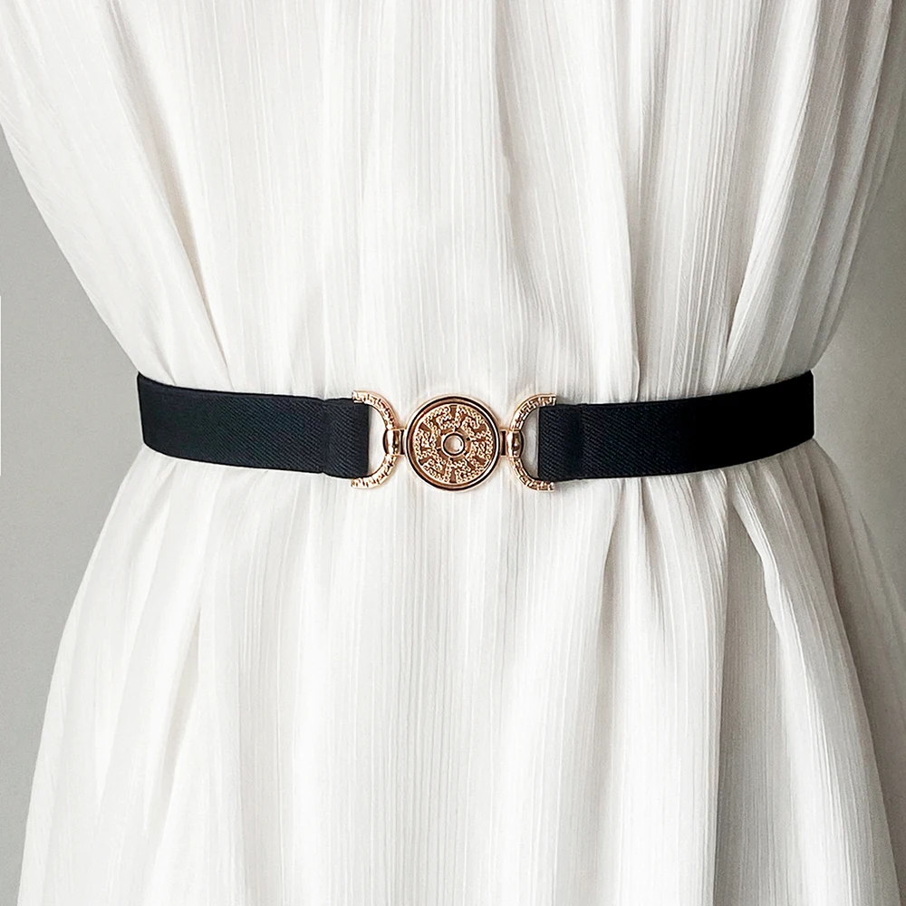 Ladies Elegant Thin Waist With Elastic Elastic All Matching Metal Hollowed-out Waist Trim Dress Simple Belt