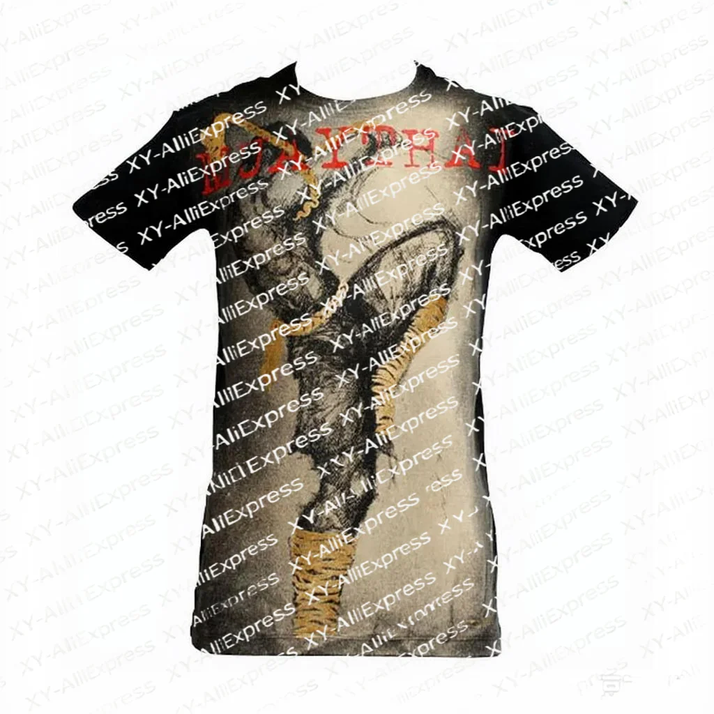 Vintage Worn Look Muay Thai Fighter Short Sleeve Top, Breathable Quick-Dry for Combat Theme Cultural Market Events