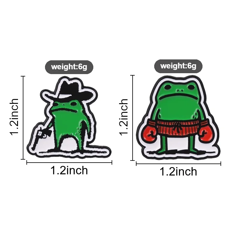 Cowboyhut Pistole Boxender Frosch Emaille-Abzeichen Cooler Meme-Stil Pin Grüner Amphibien-Charakter Metallbrosche Revers-Accessoire Geschenk – Detail 1
