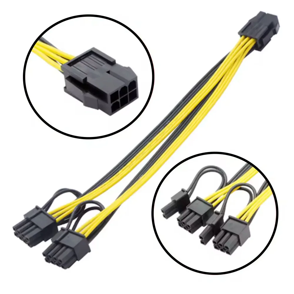 Pure Copper 22cm GPU PCIE 6Pin/8Pin Female To Dual 2X 8 (6+2) Pin Male PCI Express Power Adapter Splitter Power Extension Cable