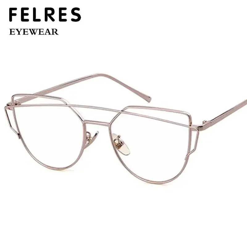 Fashion New Metal Cat Eye Frame Myopia Eyeglasses Women Clear Lens Personality Female Anti Blue Light Prescription Glasses