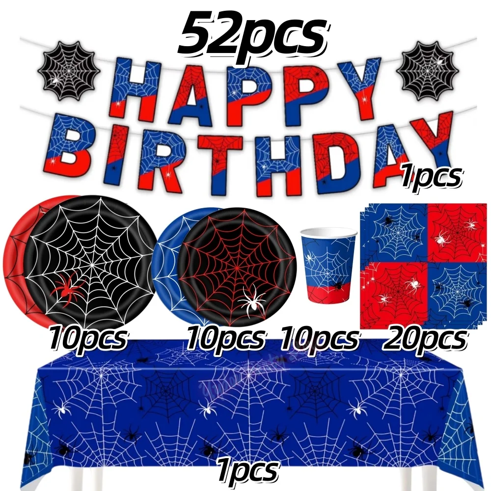 Spider Web Birthday Party Decorations Red Blue Spider Plate Cup Napkin Banner for Party Favor Gift Baby Shower Halloween Supplie