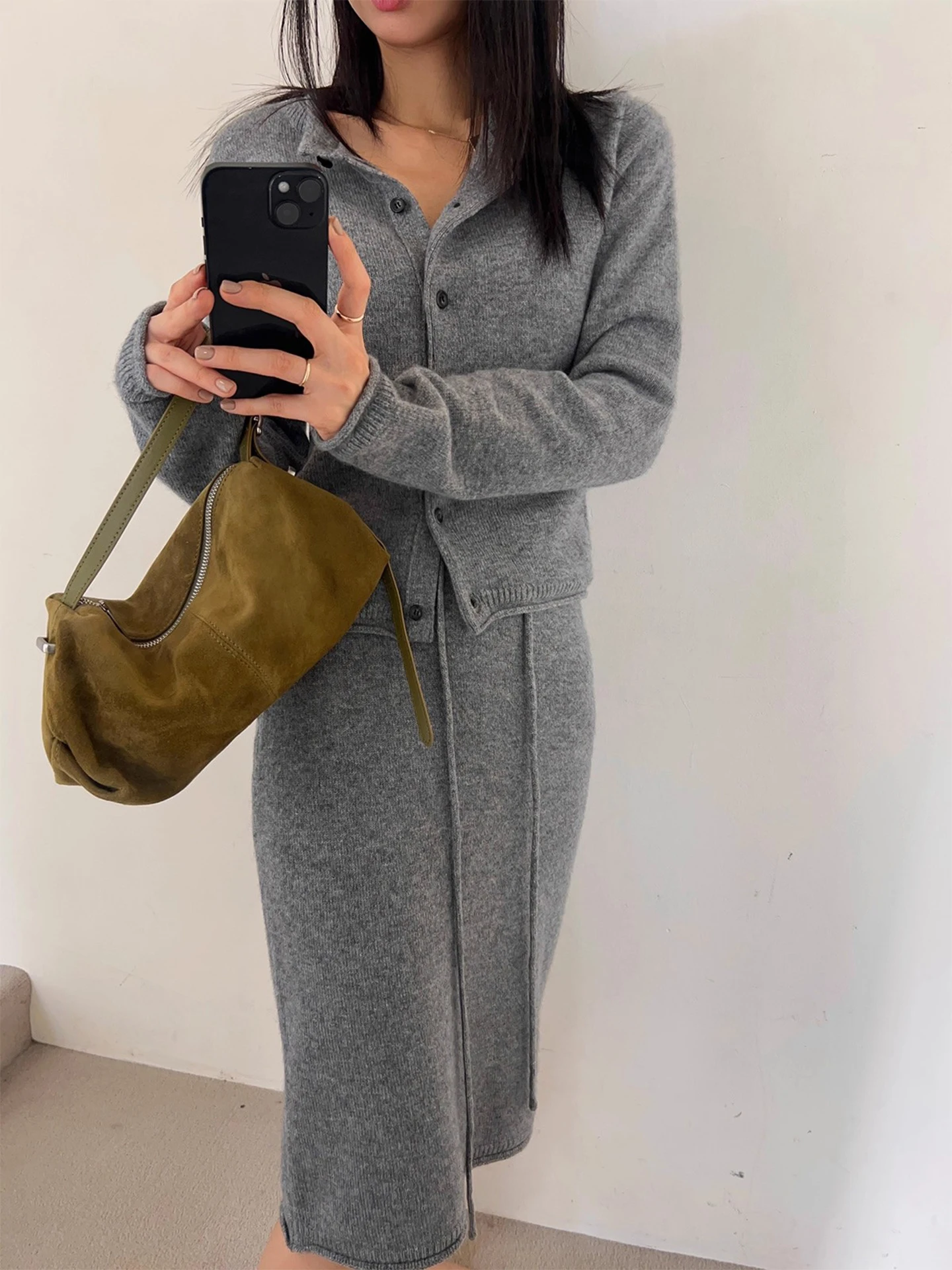 

Ay вязаный топ с высокой талией и поясом, облегающая юбка, комплект, шикарный осенне-зимний новый костюм в стиле ретро, модный повседневный женский костюм