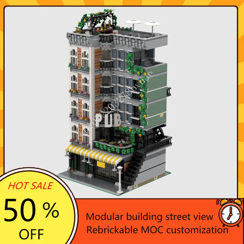 5024 sztuk PUB dom modułowy modułowy MOC kreatywny widok ulicy Model klocki architektura DIY edukacja montaż zabawki prezenty