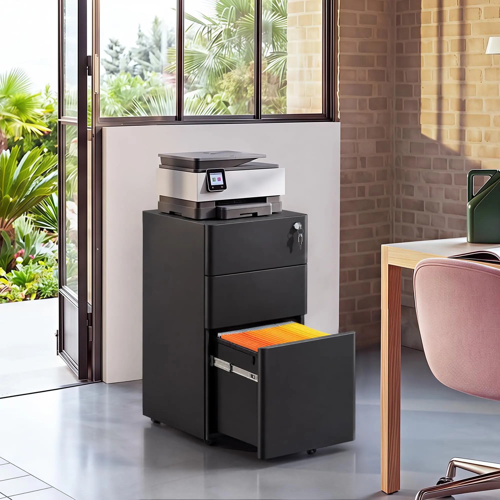 3 Drawer Mobile File Cabinet, Fully Assembled Except Casters