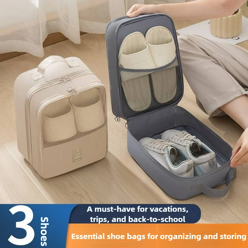 

Multifunctional Travel Shoe Bag with 3 Layers Dustproof Storage Organizer Fits Luggage Portable for Shoes