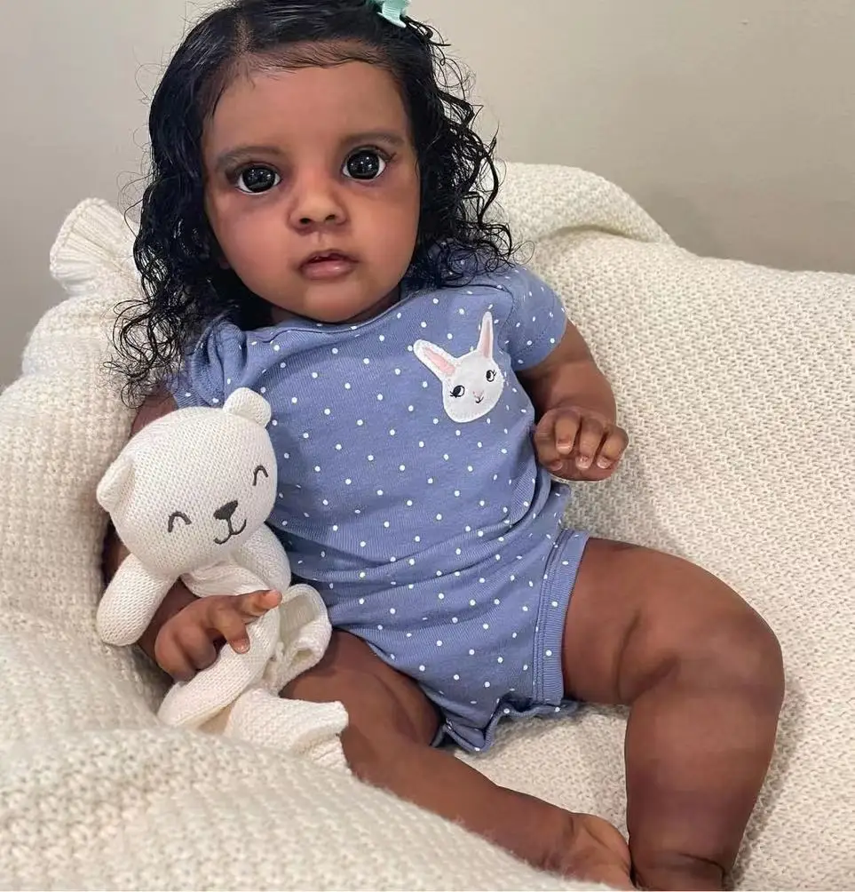 FBBD Customized Limited Supply24inch/58cm Reborn Baby Missy Dark Skin With Hand-Rooted Hair Already Finished Doll Christmas Gift