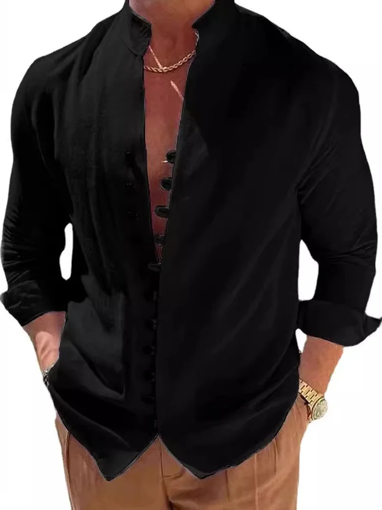

Casual Loose Long Sve irt for Men Spring Autumn Wear Comfortable Breathable Men's Casual irt Classic Stand Collar Design
