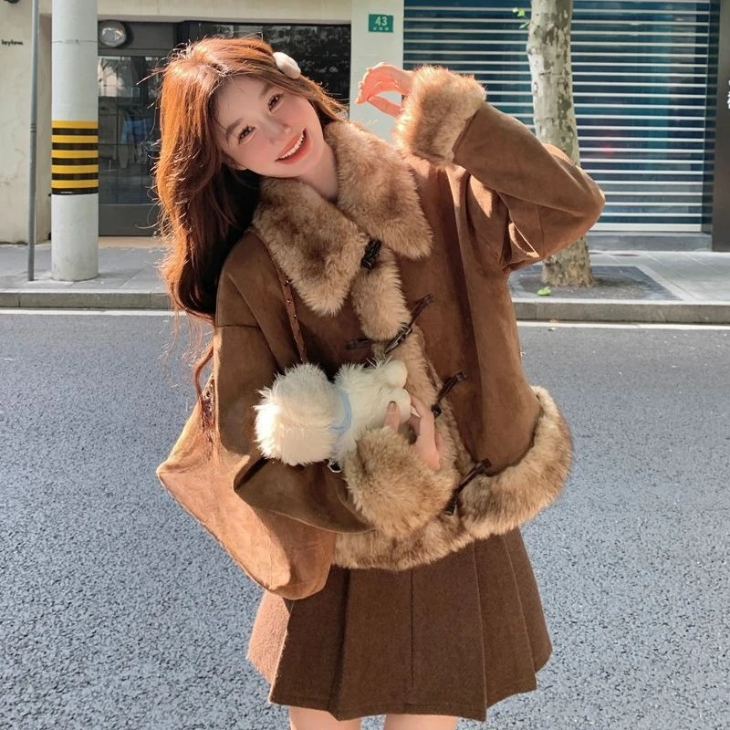 Style américain Vintage fausse fourrure veste manteau Harajuku élégant chaud manteau vêtements d'extérieur mode coréenne vêtements de sport femme Chic