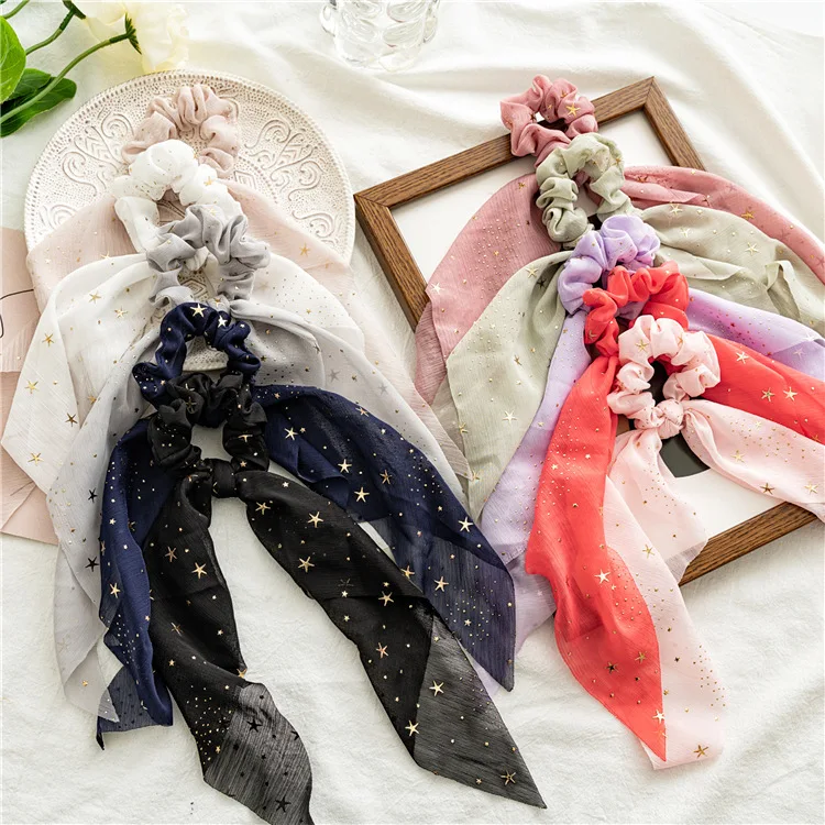 New Chiffon Bowknot Headband Solid Ribbon Headband Ponytail Holder Hair Ties Hair Rope Rubber Bands Headwear Hair Accessories