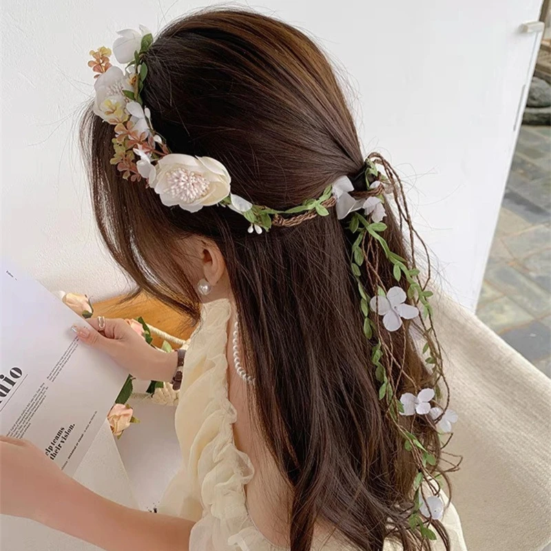 

1PCS/ Adjustable Floral Headpiece Boho Wedding Flower Crown Vine Headband for Women Bridal Shower, Fairy Cosplay, Spring Party