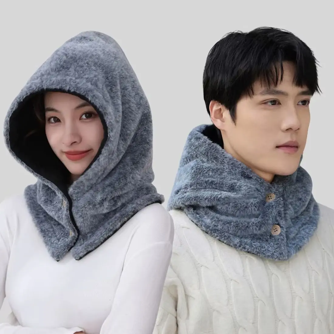 Integrierte Mütze, Schal, Winter, warm halten, Plüsch-Beanie-Mütze, Gehörschutz, winddicht, Sturmhaube, Mütze, Herren und Damen, Outdoor, Radfahren, mit Kapuze