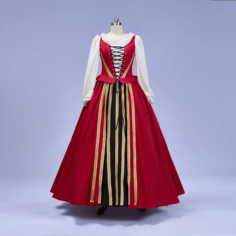 

Европейское средневековое литературное ретро-кортное платье, ролевая драма, сценическое представление, красные вечерние платья, оптовая продажа, танцевальный костюм