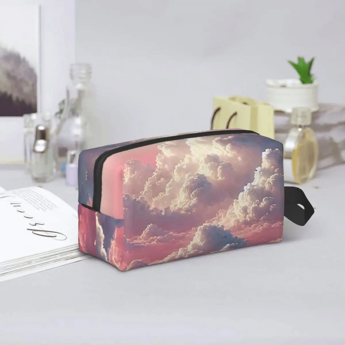 Pink Clouds Sky Large Sunset Glow Makeup Bag Cosmetic Organizer Storage Dopp Kit Toiletry Cosmetic Bag for Women Beauty Travel