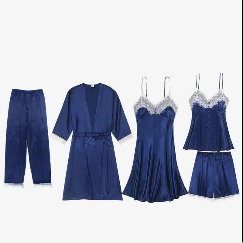 B6-671b1-1 Five-piece pajamas women Xia Bingsi sexy pajamas casual and comfortable sling home service with chest pad night gown