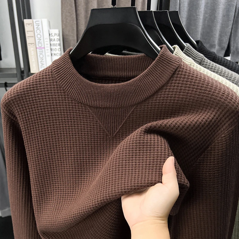 

High quality solid color checkered printed sweater men new fashion knitted skin friendly comfort texture casual luxury pullover