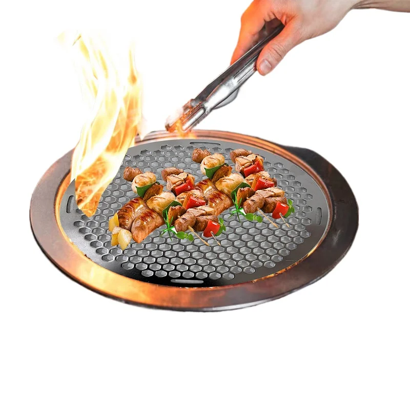Hexagonal hole barbecue net, 304 stainless steel, round, one-piece stamping, thickened barbecue grates, non-stick baking pan