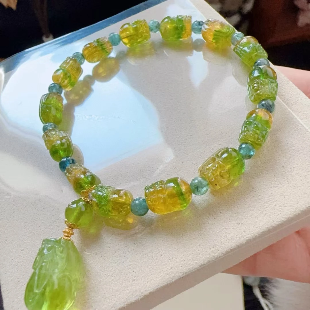 Natuurlijke Geel Groene Toermalijn Clear Kralen Armband 9.5/6.7/6.2m Pi Xiu Hanger Watermeloen Toermalijn Vrouwen mannen Sieraden AAAAAAA