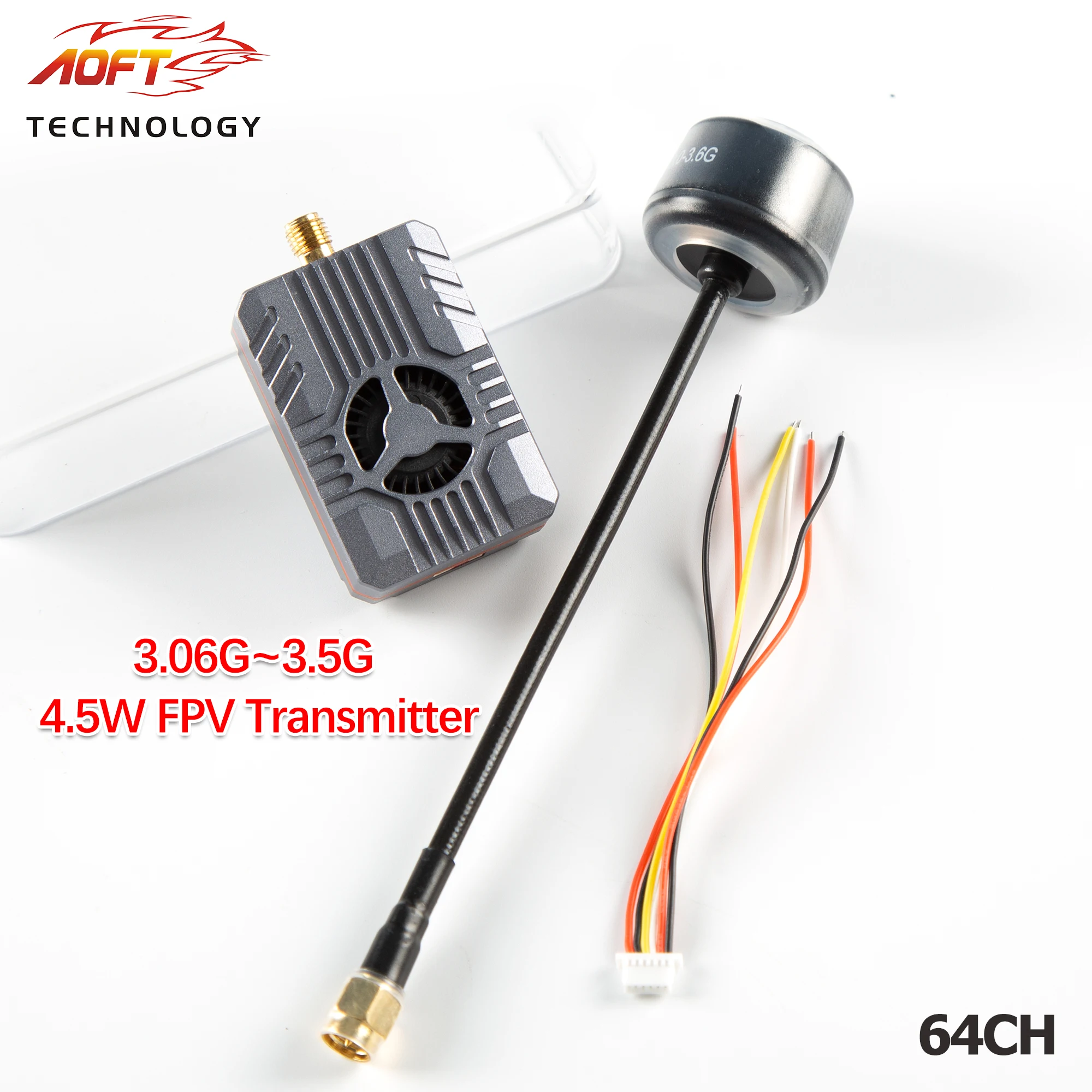 

3.06G~3.5G 4.5W High Power VTX 64CH Video Transmitter 3060~3500MHz with CNC Shell Built-in Cooling Fan for FPV Long Range Drones