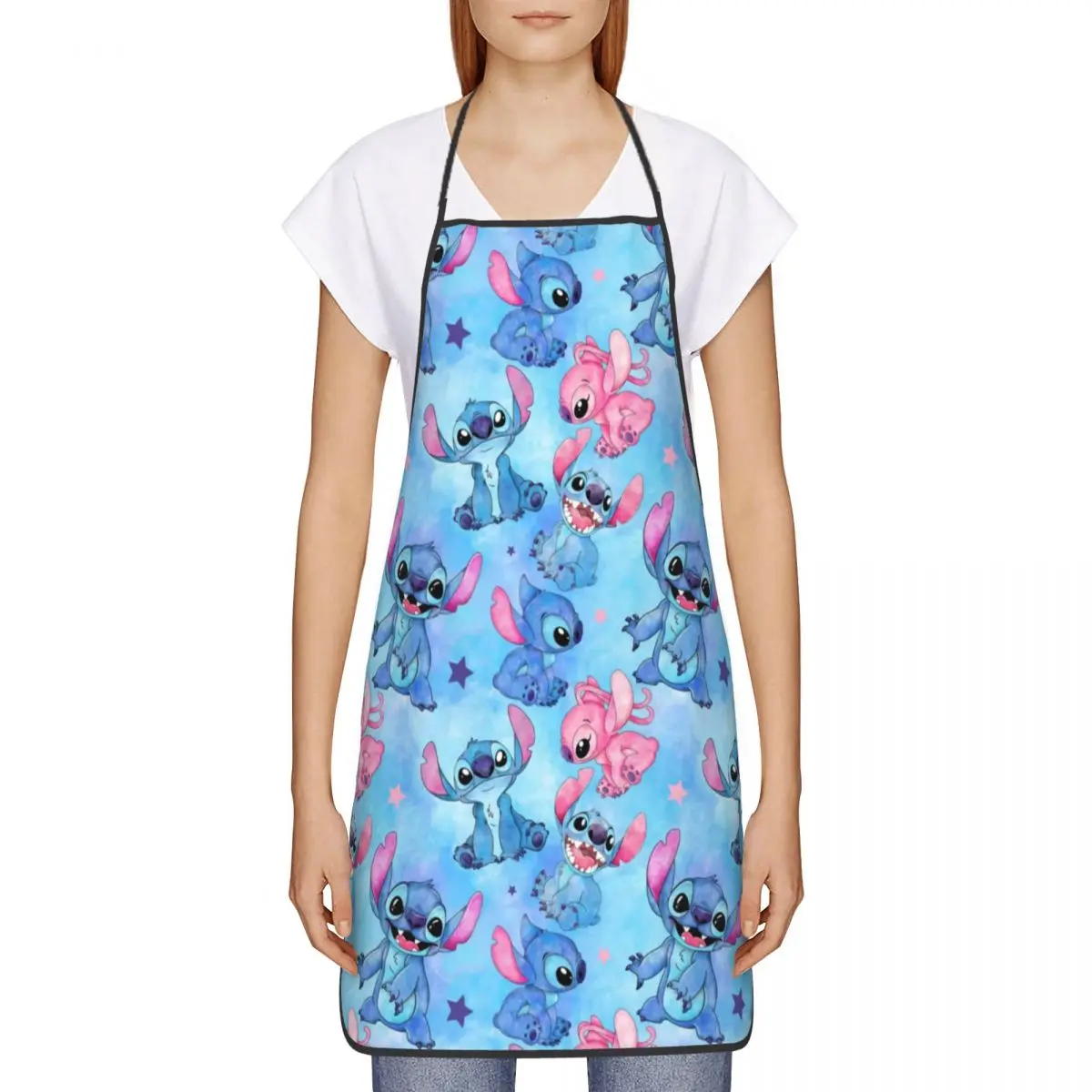 Custom Little Monster Stitch Angel Apron for Women Men Unisex Bib Cartoon Cooking Kitchen Tablier Cuisine Chef Baking