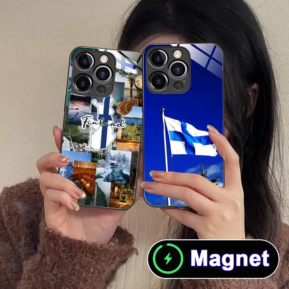 

Finland Flag Phone Case for iPhone 17 16 15 14 13 12 11 Air Pro Max Plus Mini Glass Magnet Cover