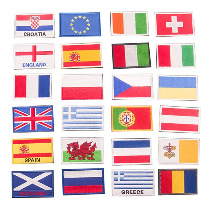 European Countries National Flags Patch EU Member States Round Embroidered Appliques Iron on England Scotland Badges for Clothes