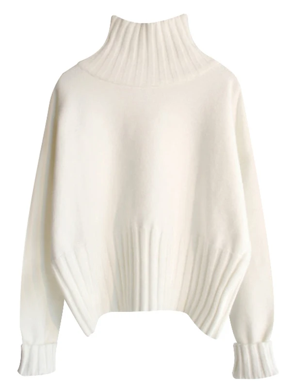 Damski luźny sweter z wysokim kołnierzem, wygodna bielizna, dzianinowy sweter na zimę, regularny krój, długi sweter.