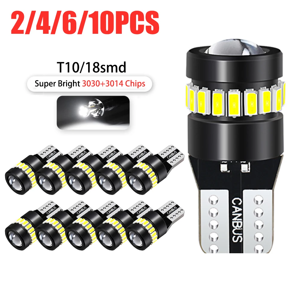 

10/6/2PCS T10 Car LED Bulb Canbus 3014+3030 Chip 18SMD 12V 6500K White Auto Interior Instrument Lights Position Light