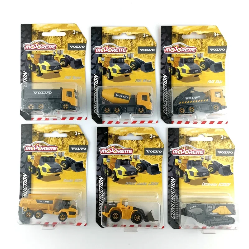 Majorette 1:64 volvo Hauler A60H FMX Construction Container Mixer Tipper Skip Excavator EC950F Loader L350H  Alloy Car Model