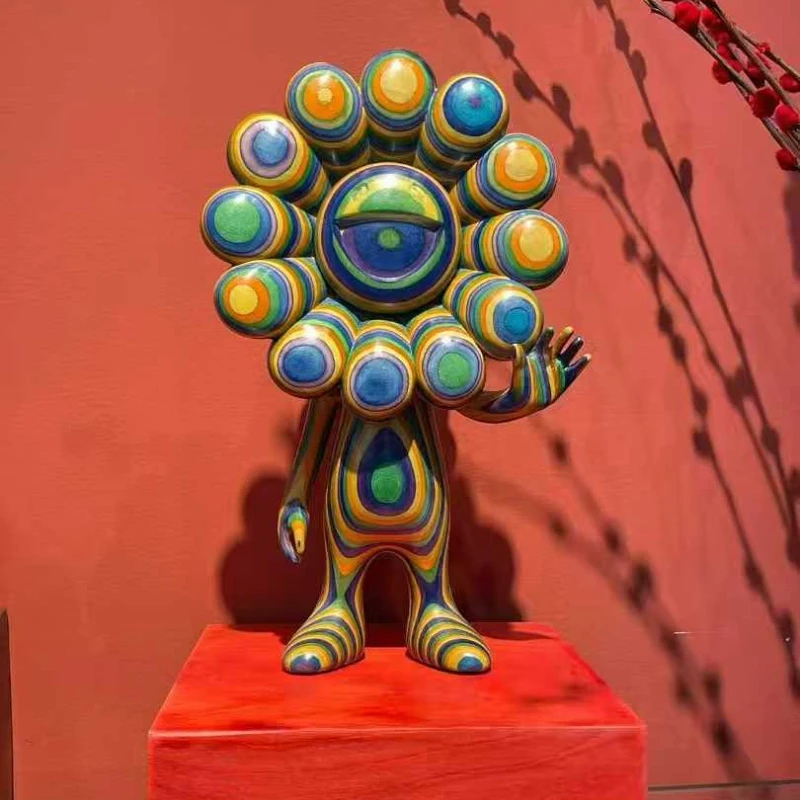 Colorful Spherical Man Desktop Ornaments Car Creative Decorative Ornaments Resin Crafts Small Ornaments Simple Geometric Style