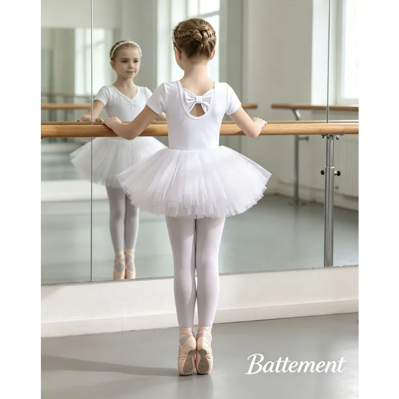 

Kids Long/Short Sleeve White Cotton Ballet Leotard Dance Dress Toddler Elastic Gymnastics Outfit Summer Daily Training Costume