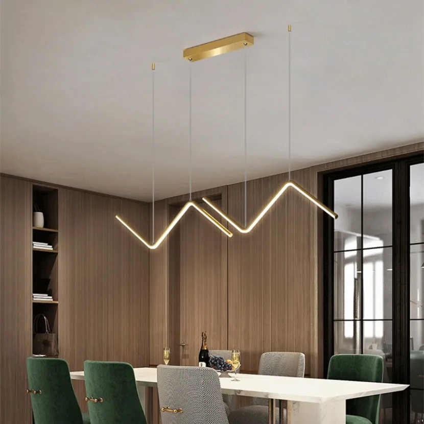 LED Line Pendant Light Black Gold Aluminum Room Decor Droplight Remote Dimming Dining Living Room Kitchen Office Chandelier