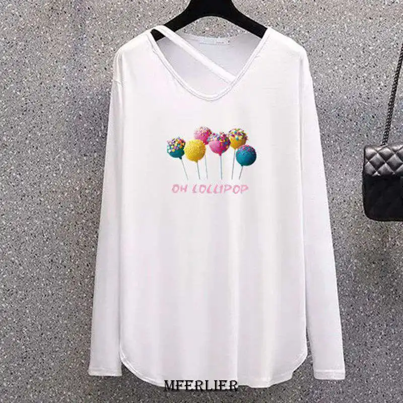 T-shirt à manches longues et col rond pour femme, streetwear décontracté, grande taille 6XL, 150kg, dessin animé, automne