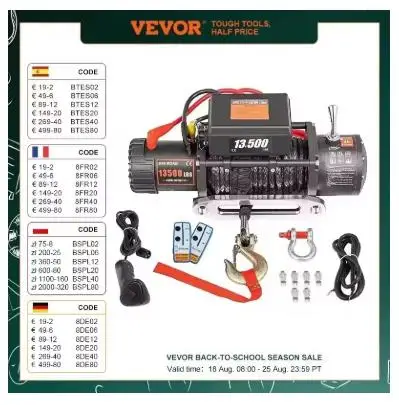 Electric Winch 13500 LBS/ 6123KG 12V 27M/92FT Synthetic Tow Rope Lifting Treuils Hoist for 4X4 Car Trailer ATV Truck Boat