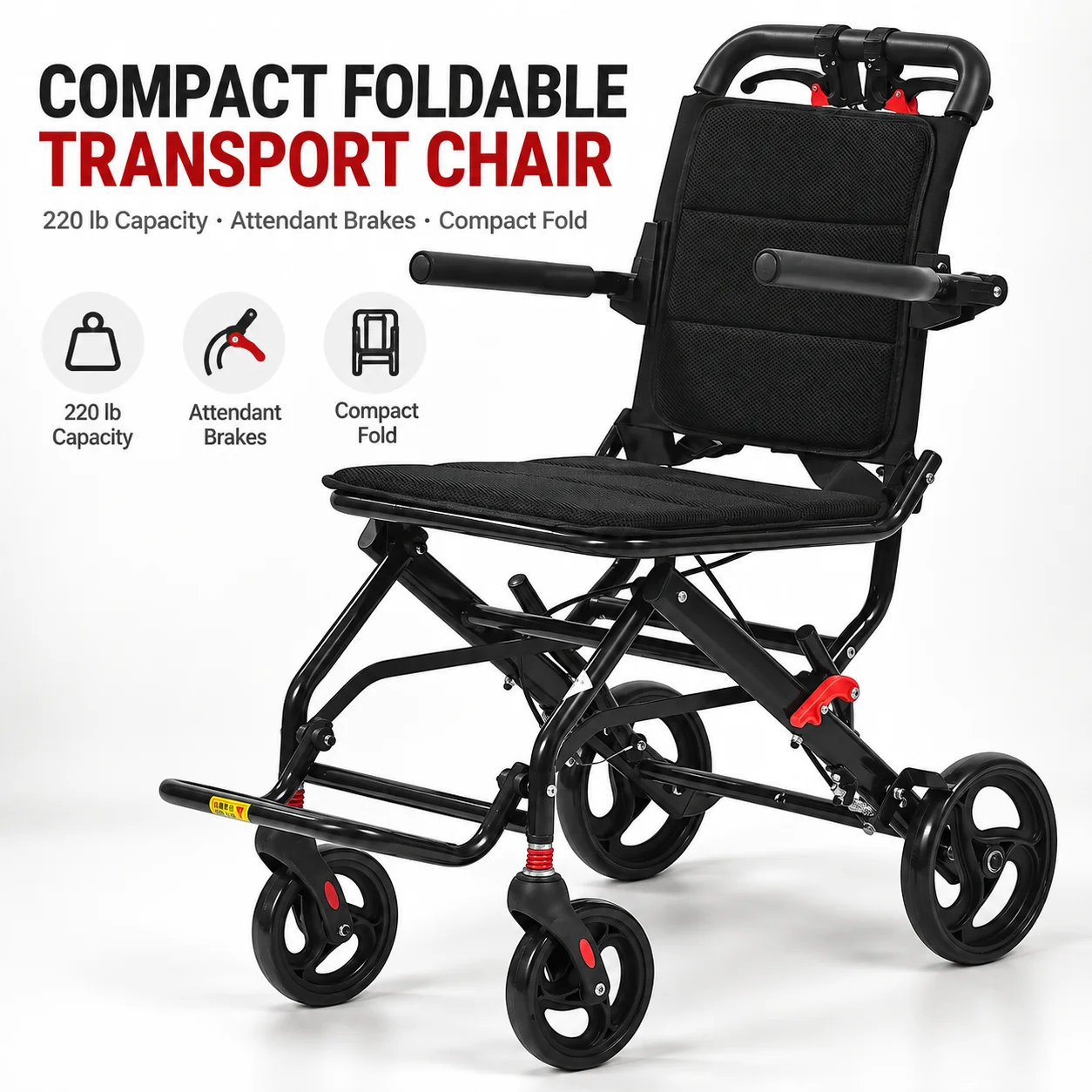 Lightweight Foldable Wheelchair for Adults and Elderly Portable Manual Transport Wheelchair Compact Travel Design
