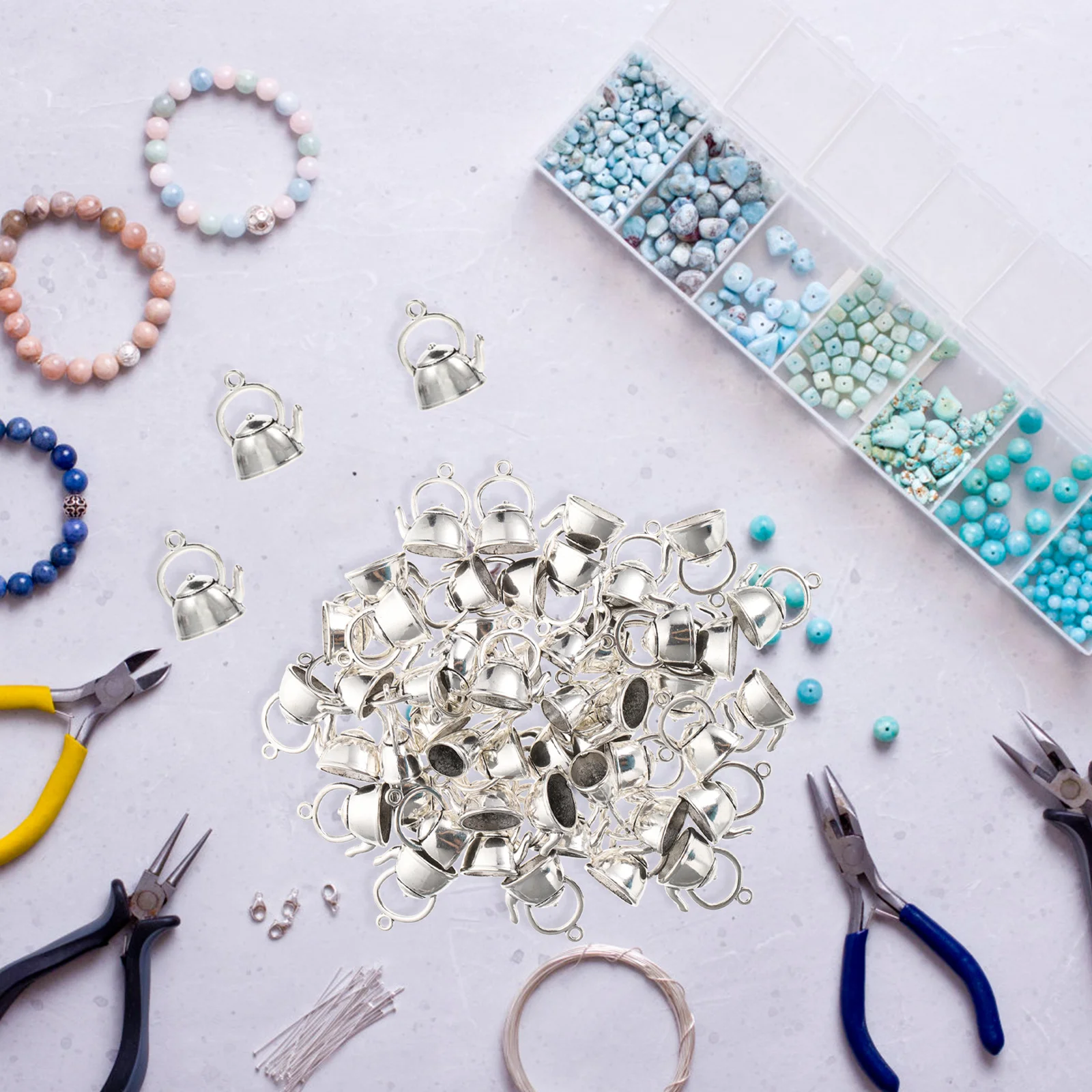 50Pcs Small Teapot Shape Charms Alloy Pendants DIY Jewelry Findings Necklace Earrings Bracelets Supplies Small Teapot Charms