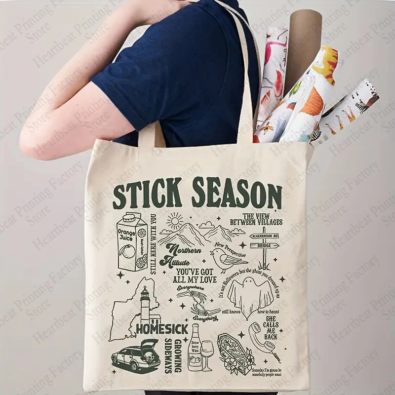 Stick Season Pattern Tour Merch Tote Bag Music Lover Gift Bags borsa di tela da donna borse a tracolla riutilizzabili per i viaggi vita quotidiana