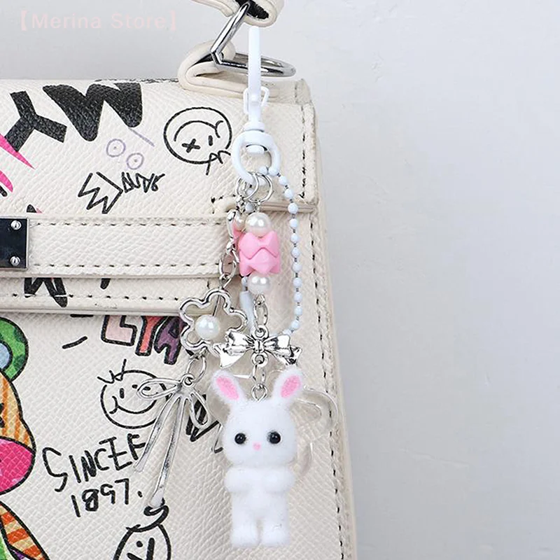 Kawaii Cute Rabbit Keychain Fashion Cartoon Flocking Animal Pendant Keychain Exquisite Backpack Decoration Akcesoria Prezenty