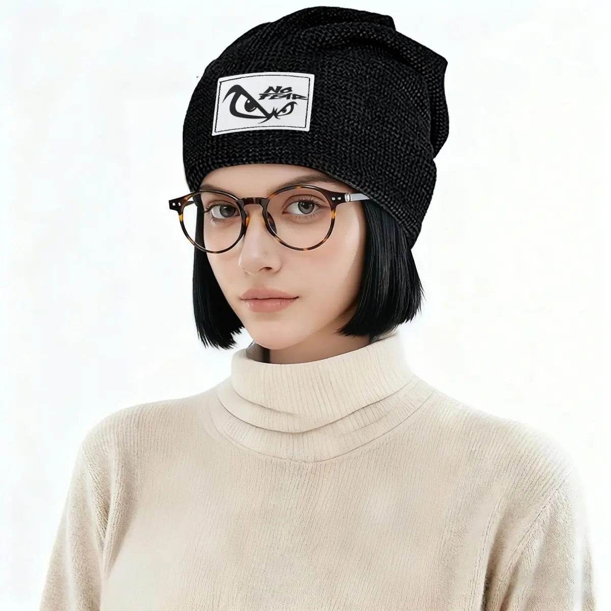 No Fear No Fear And Eyes Print Warm Fleece-Lined Cap Hip Hop Bonnet Hat Autumn Winter Outdoor Beanies Hats for Men Women Adult