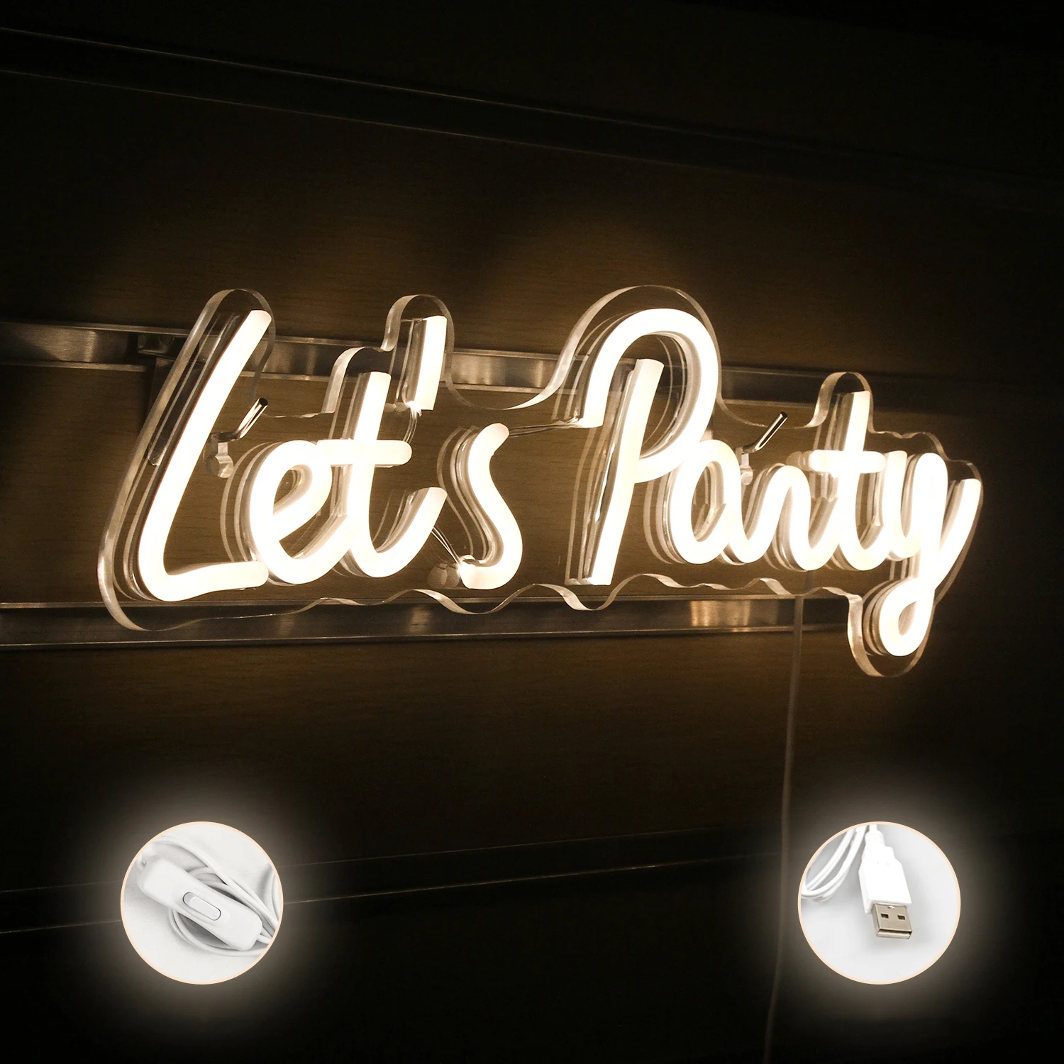 Let's Party Neon Led Sign Warm Lights Letter Logo Wall Room Decoration For Birthday Wedding Home Bar Party Festival USB Art Lamp