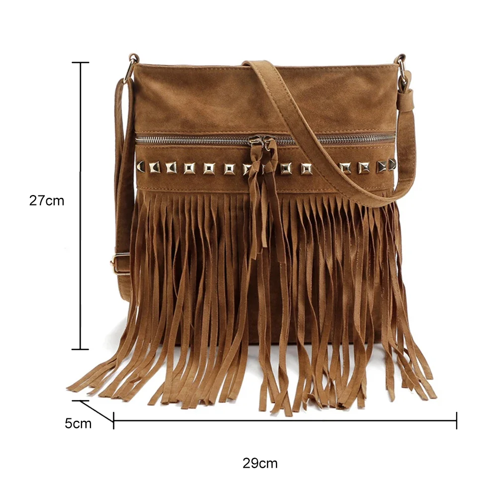 Faux Suede Fringe Tassel Women Shoulder Bag Messenger Bag Vintage Style Girl Crossbody Bag Mujer Bolso Flecos