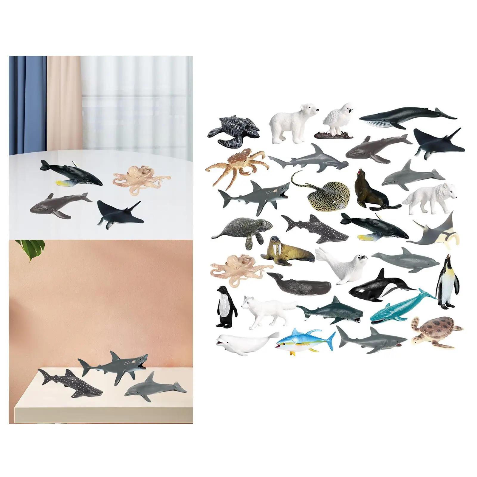 32Pcs Marine Animals Figures for Party Supplies Collection Teaching Prop